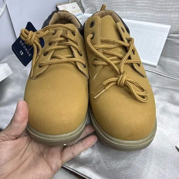 (R8) George Casual Work Shoes Lace Up Camel Brown Size 12 (2) Memory Foam NWOT