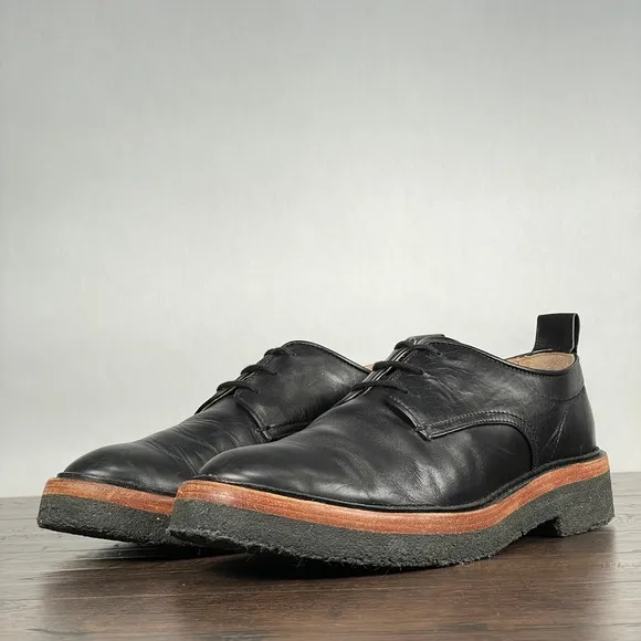 rag &amp; bone Victor Crepe Oxfords size 7/39.5 Black Leather Shoes Work Business