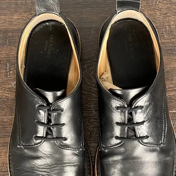 rag &amp; bone Victor Crepe Oxfords size 7/39.5 Black Leather Shoes Work Business