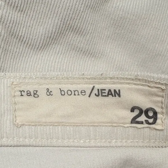 Rag &amp; Bone winter white Tomboy skinny Corduroy Jeans 29