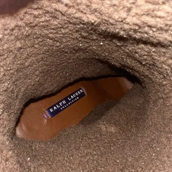 RALPH LAUREN COLLECTION purple Label Chestnut suede shearling fur trim boots 10