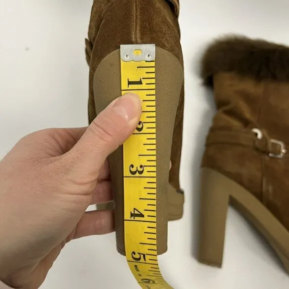 RALPH LAUREN COLLECTION purple Label Chestnut suede shearling fur trim boots 10