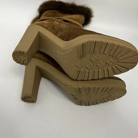 RALPH LAUREN COLLECTION purple Label Chestnut suede shearling fur trim boots 10