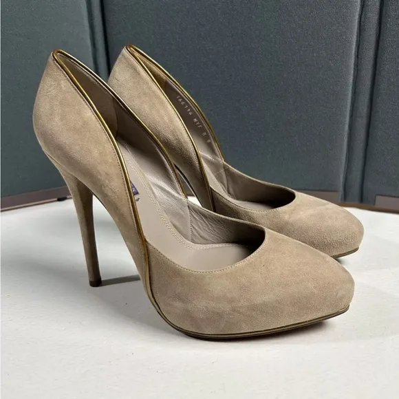 Ralph Lauren Purple Label Collection Celia Glen Tan Suede Pump Heels Women 9 B