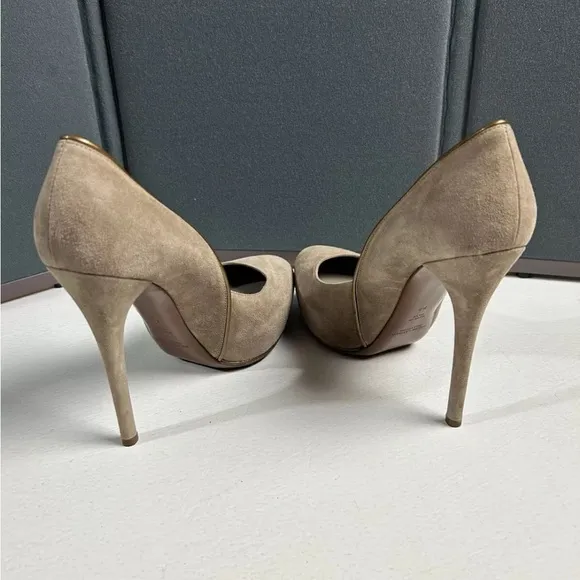 Ralph Lauren Purple Label Collection Celia Glen Tan Suede Pump Heels Women 9 B