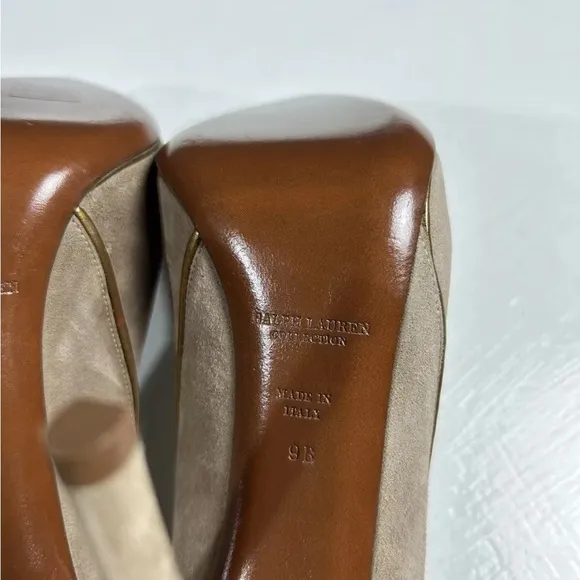 Ralph Lauren Purple Label Collection Celia Glen Tan Suede Pump Heels Women 9 B