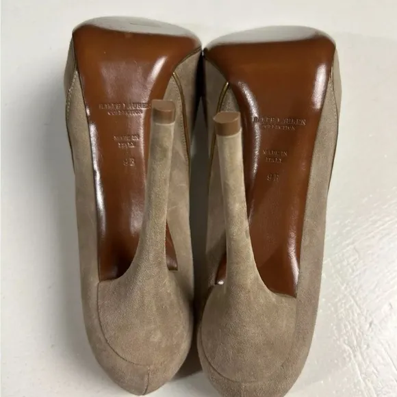 Ralph Lauren Purple Label Collection Celia Glen Tan Suede Pump Heels Women 9 B