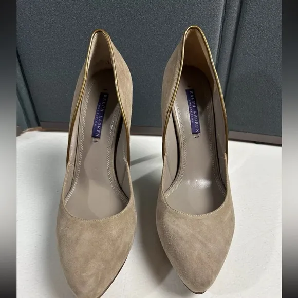 Ralph Lauren Purple Label Collection Celia Glen Tan Suede Pump Heels Women 9 B