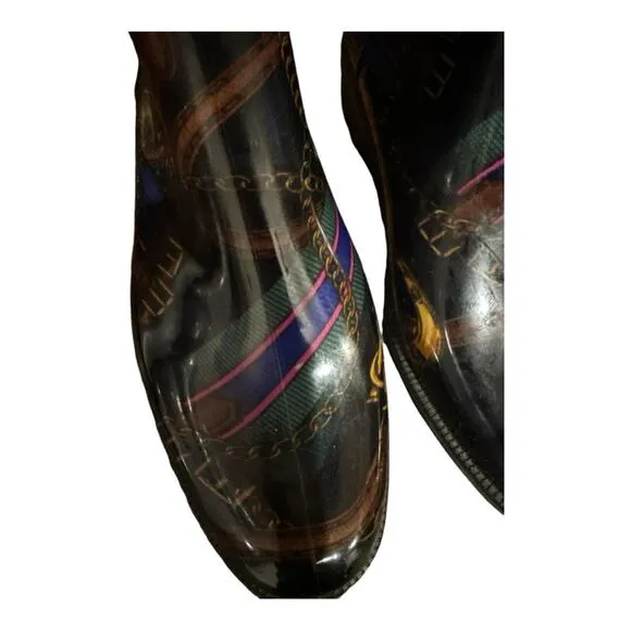 RALPH LAUREN Rosslyn II Horsebit Print Equestrian Style Rain Boots Size 7