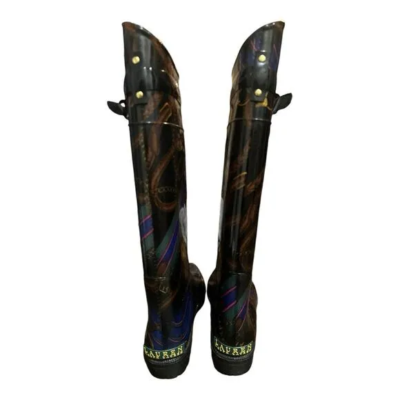 RALPH LAUREN Rosslyn II Horsebit Print Equestrian Style Rain Boots Size 7