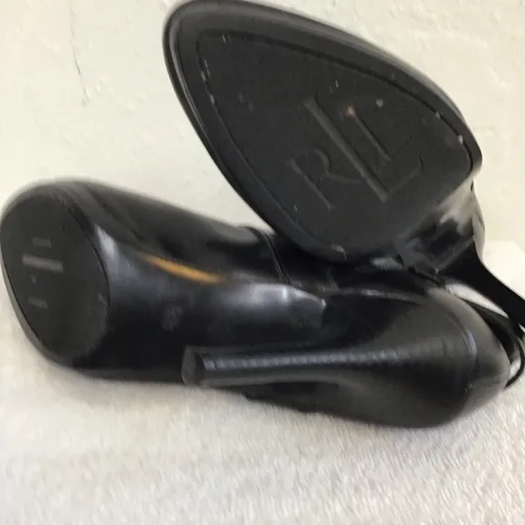 RALPH LAUREN WOMEN DEEP BLACK SILVER BUCKLES ALMOND TOE ANKLE BOOTS SIZE 5.5
