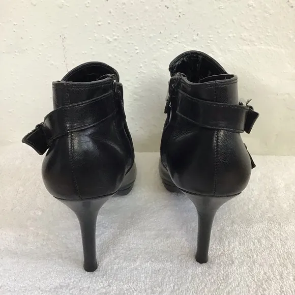 RALPH LAUREN WOMEN DEEP BLACK SILVER BUCKLES ALMOND TOE ANKLE BOOTS SIZE 5.5