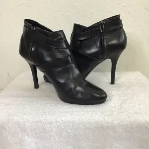 RALPH LAUREN WOMEN DEEP BLACK SILVER BUCKLES ALMOND TOE ANKLE BOOTS SIZE 5.5