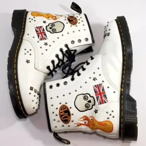RARE Dr Martens 1460 Rock &amp; Roll, Men 10 Women 11, Retro Tattoo Rockabilly Studs
