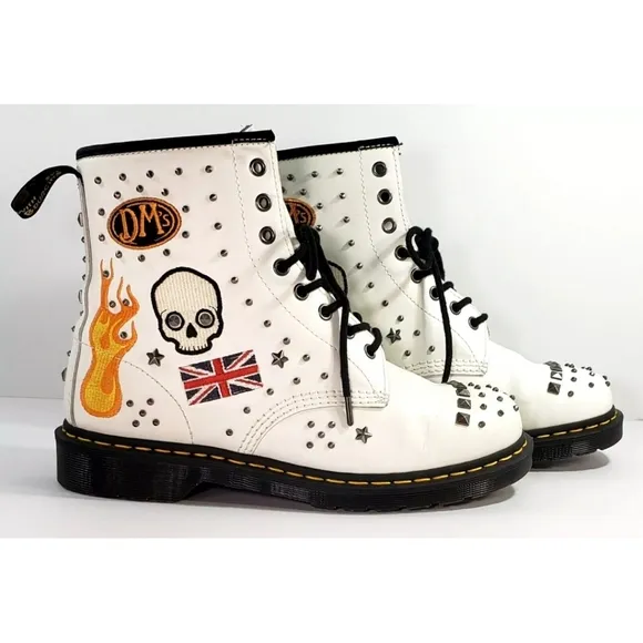 RARE Dr Martens 1460 Rock &amp; Roll, Men 10 Women 11, Retro Tattoo Rockabilly Studs