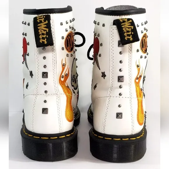 RARE Dr Martens 1460 Rock &amp; Roll, Men 10 Women 11, Retro Tattoo Rockabilly Studs