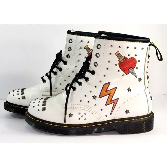 RARE Dr Martens 1460 Rock &amp; Roll, Men 10 Women 11, Retro Tattoo Rockabilly Studs