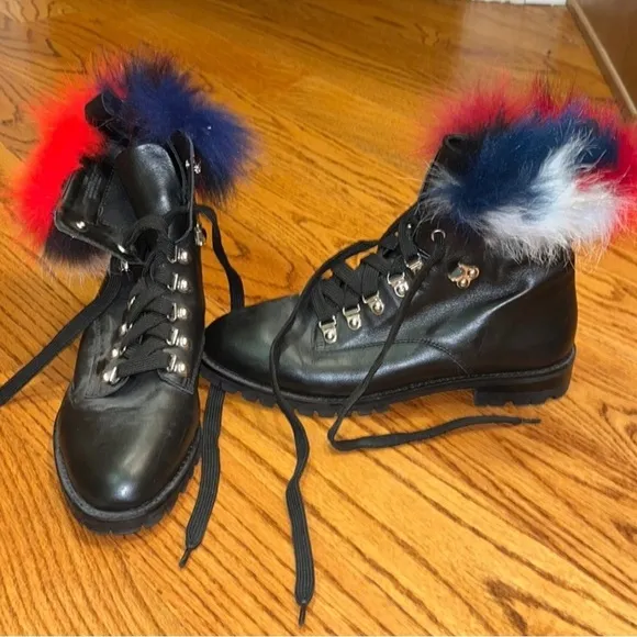 Rebecca Minkoff Black Leather &amp; Real Fur Lace Boots Size 10M