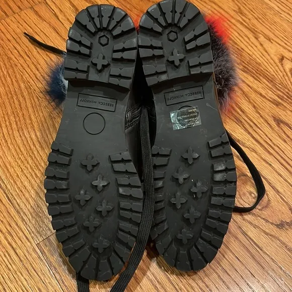 Rebecca Minkoff Black Leather &amp; Real Fur Lace Boots Size 10M