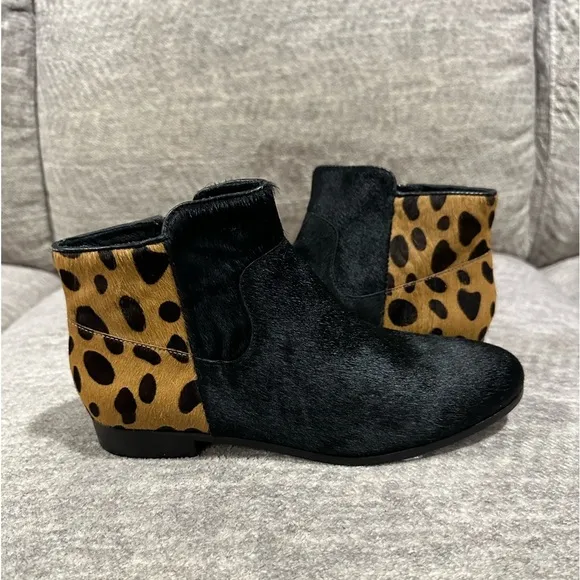 Rebecca Minkoff Real Fur Ankle Boots Leopard Print &amp; Black, Women Size 7.5