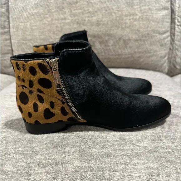 Rebecca Minkoff Real Fur Ankle Boots Leopard Print &amp; Black, Women Size 7.5