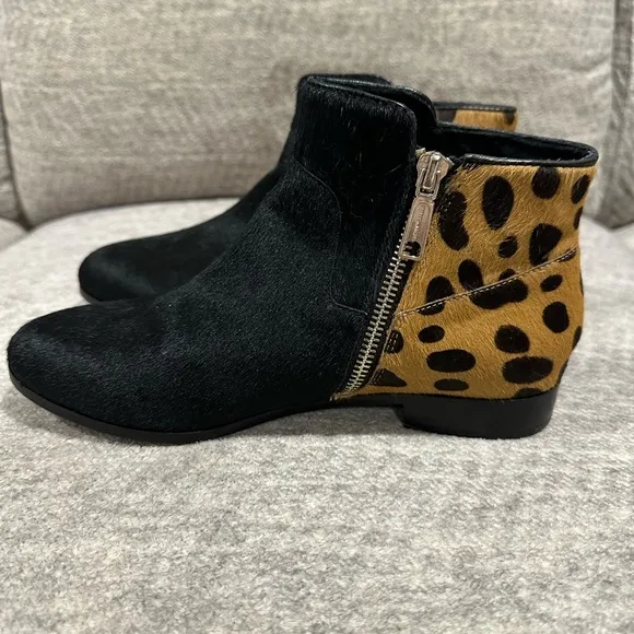Rebecca Minkoff Real Fur Ankle Boots Leopard Print &amp; Black, Women Size 7.5