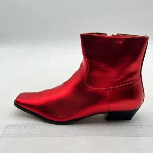 Red Square Toe Side Zipper Ankle Boot Block Low Heel Short Boots Warm Dress Boot