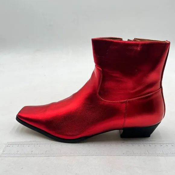 Red Square Toe Side Zipper Ankle Boot Block Low Heel Short Boots Warm Dress Boot