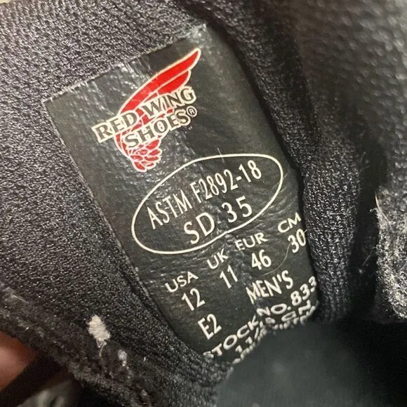 Red Wing Shoes Aluminum Toe Black Work 8337 Sneaker Size 12 E2