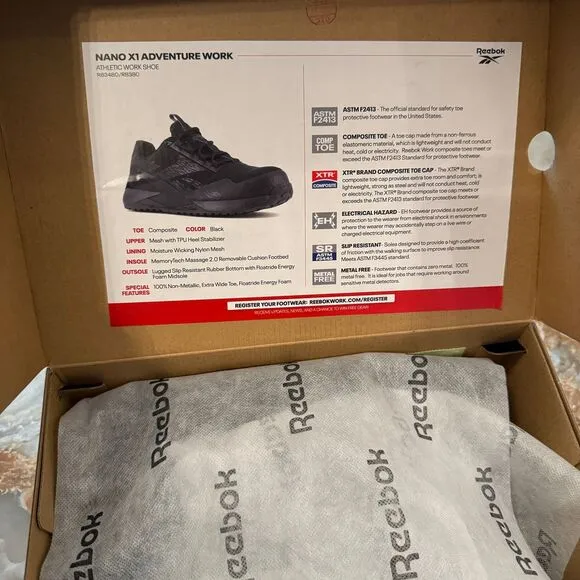 Reebok Nano X1 Adventure Work Athletic Shoes‎ Black Composite Toe Safety RB3480