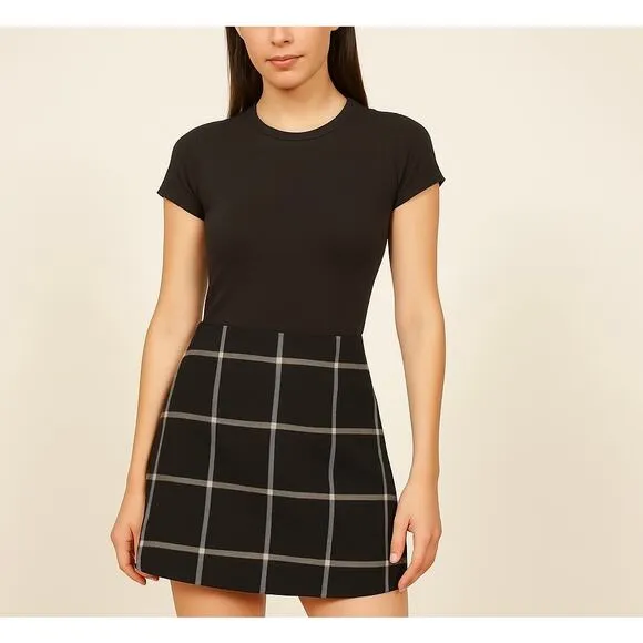 Reformation Black &amp; White Windowpane Plaid A-Line Mini Skirt - Size 4