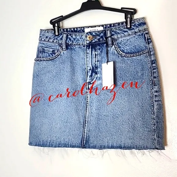 Revolve Pistola Anthropologie Studded Denim Skirt Chic Bohemian Luxury Summer