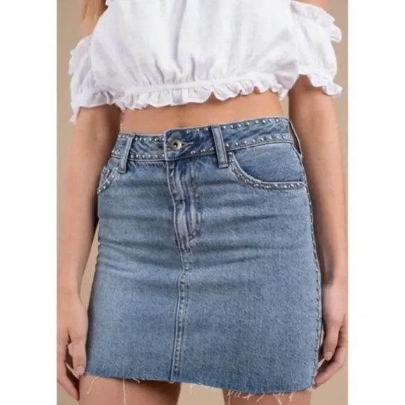 Revolve Pistola Anthropologie Studded Denim Skirt Chic Bohemian Luxury Summer