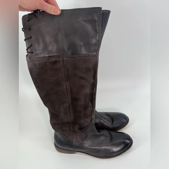 Roan by Bed Stu Natty distressed gray leather lace up knee high boots size 9.5