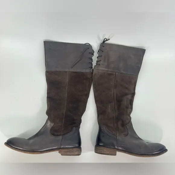 Roan by Bed Stu Natty distressed gray leather lace up knee high boots size 9.5