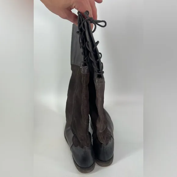 Roan by Bed Stu Natty distressed gray leather lace up knee high boots size 9.5