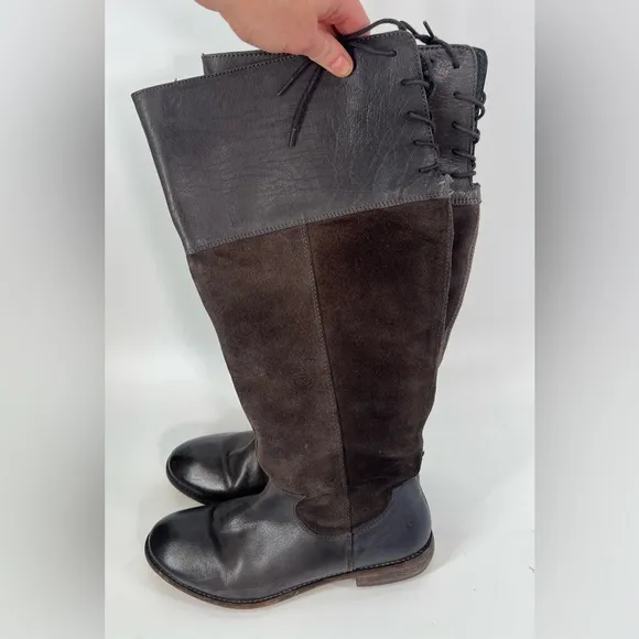 Roan by Bed Stu Natty distressed gray leather lace up knee high boots size 9.5