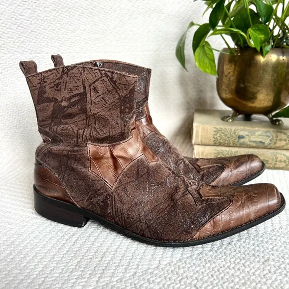 Robert Wayne Coors Mens Western Ankle Boots Square Toe Cross Brown 8