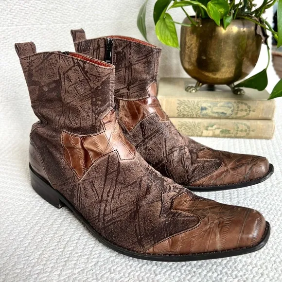 Robert Wayne Coors Mens Western Ankle Boots Square Toe Cross Brown 8