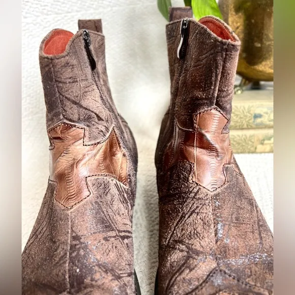 Robert Wayne Coors Mens Western Ankle Boots Square Toe Cross Brown 8