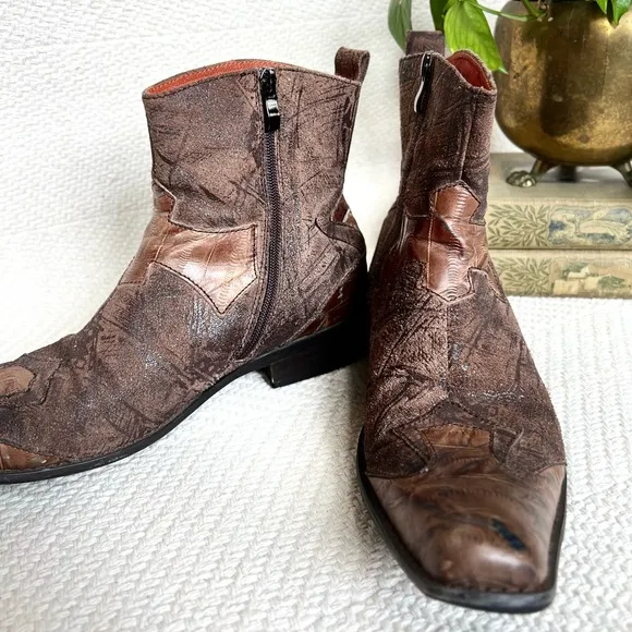 Robert Wayne Coors Mens Western Ankle Boots Square Toe Cross Brown 8