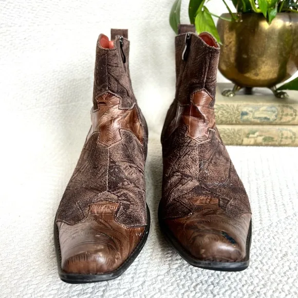 Robert Wayne Coors Mens Western Ankle Boots Square Toe Cross Brown 8