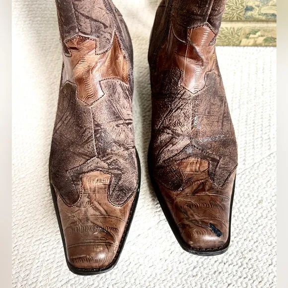 Robert Wayne Coors Mens Western Ankle Boots Square Toe Cross Brown 8