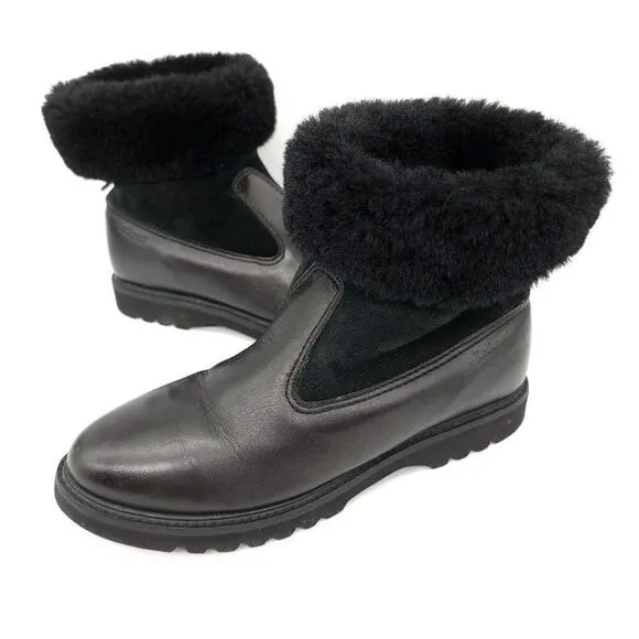 Rockport Fur Leather Black Boots Size 6.5 Lined Winter Fall Shoes Womens Boot