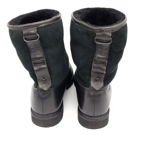 Rockport Fur Leather Black Boots Size 6.5 Lined Winter Fall Shoes Womens Boot