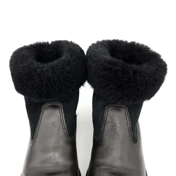 Rockport Fur Leather Black Boots Size 6.5 Lined Winter Fall Shoes Womens Boot