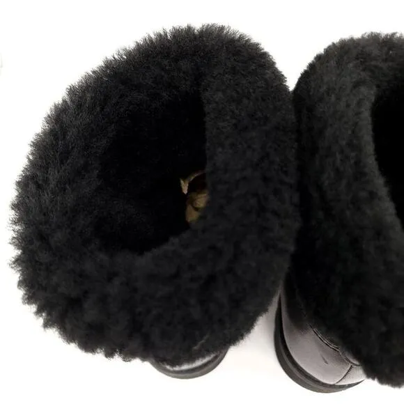 Rockport Fur Leather Black Boots Size 6.5 Lined Winter Fall Shoes Womens Boot