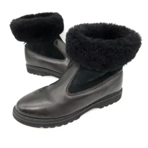 Rockport Fur Leather Black Boots Size 6.5 Lined Winter Fall Shoes Womens Boot