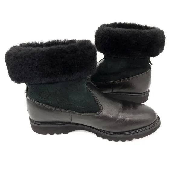 Rockport Fur Leather Black Boots Size 6.5 Lined Winter Fall Shoes Womens Boot