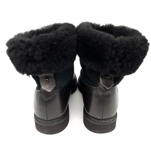 Rockport Fur Leather Black Boots Size 6.5 Lined Winter Fall Shoes Womens Boot